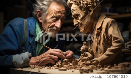 A man and a woman working on a sculpture, AI 107604039