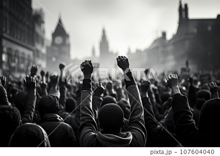 A crowd of people raising their hands in the air, AI 107604040
