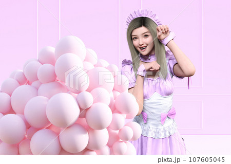 メイドファッションの衣装を着た可愛い女の子 107605045