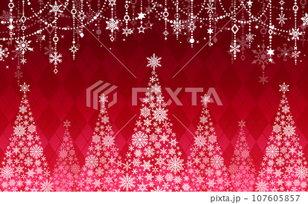 雪の結晶クリスマスツリー_チェック赤_横3 107605857