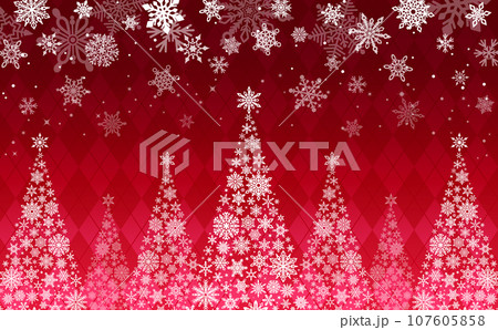 雪の結晶クリスマスツリー_チェック赤_横4 107605858