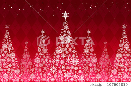 雪の結晶クリスマスツリー_チェック赤_横1 107605859
