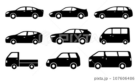 横から見た様々な車種のピクトグラム 107606486