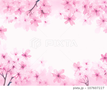 満開の桜の花びら水彩フレーム 満開の桜の花びら水彩フレーム 107607227