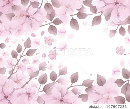 満開の桜の花びら水彩フレーム 107607228