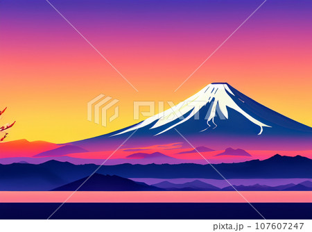 富士山の風景イラスト背景のイラスト素材 [107607247] - PIXTA