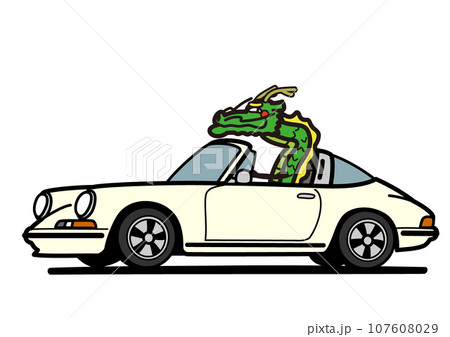 2024年年賀状　素材　辰とクラシカルなジャーマンスポーツカー 107608029