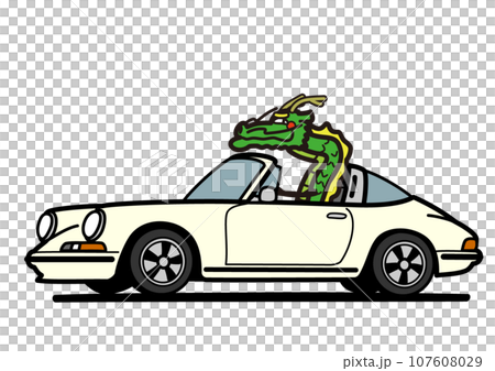 2024年新年賀卡材質：龍與經典德國跑車 107608029