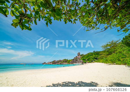 Beautiful seashore with wave crashing on sandy shore at Similan Islands Beautiful tropical sea Similan island No.8 at Similan national park, Phang nga Thailand 107608126