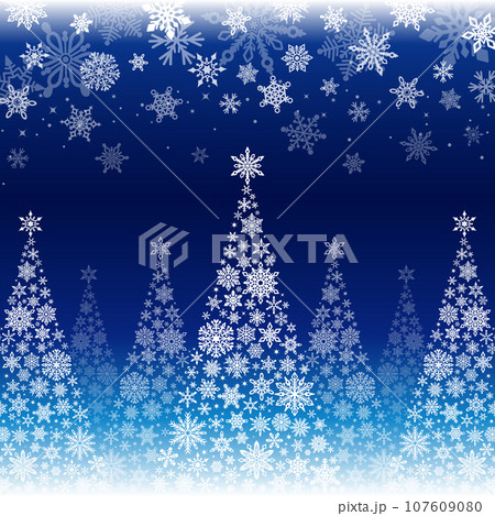 雪の結晶クリスマスツリー_青_正方形4 107609080