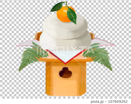 Kagami-mochi (four-sided red, ura-white, three-sided, orange) 107609262