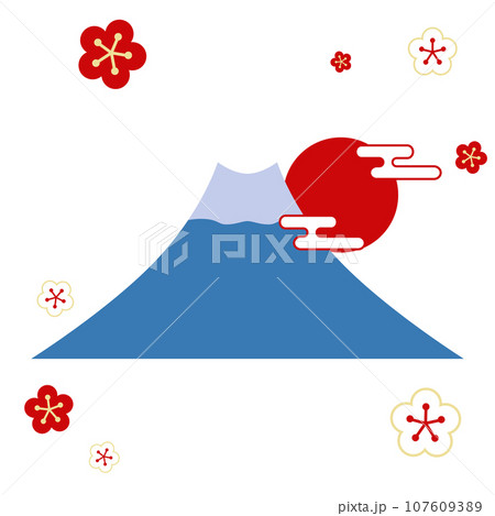 富士山と日の丸のフラットベクターイラスト 107609389