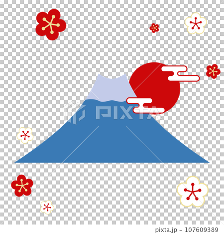 富士山と日の丸のフラットベクターイラスト 107609389