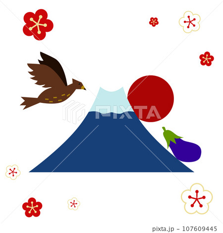 富士山と鷹と茄子のベクターイラスト 富士山と鷹と茄子のベクターイラスト 107609445