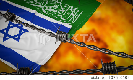 The flag for Israel and Hamas is a protracted and deeply entrenched political and military 3d rendering The flag for Israel and Hamas is a protracted and deeply entrenched political and military 3d rendering 107610505