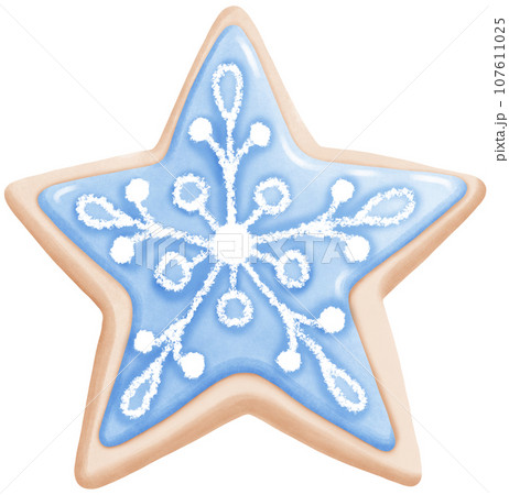 Watercolor Decorated Gingerbread Cookie Illustration 107611025