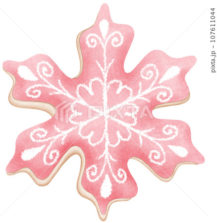 Watercolor Decorated Gingerbread Cookie Illustration 107611044