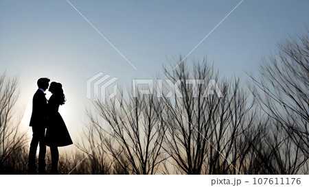 男女 / カップル / 夫婦 / 恋人 / パートナー /シルエットイラスト素材 107611176