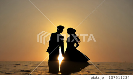 男女 / カップル / 夫婦 / 恋人 / パートナー /シルエットイラスト素材 男女 / カップル / 夫婦 / 恋人 / パートナー /シルエットイラスト素材 107611234