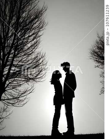 男女 / カップル / 夫婦 / 恋人 / パートナー /シルエットイラスト素材 男女 / カップル / 夫婦 / 恋人 / パートナー /シルエットイラスト素材 107611239