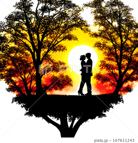 男女 / カップル / 夫婦 / 恋人 / パートナー /シルエットイラスト素材 男女 / カップル / 夫婦 / 恋人 / パートナー /シルエットイラスト素材 107611243