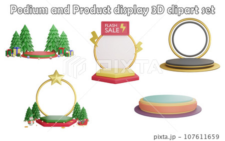 Podium and product display clipart element ,3D render product display concept isolated on white background icon set No.2 107611659