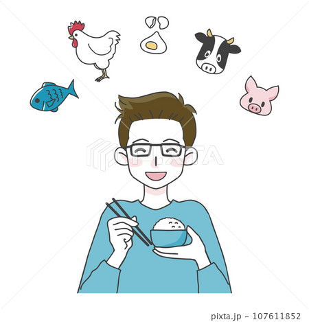 美味しそうにご飯を食べる男性のイラスト02 美味しそうにご飯を食べる男性のイラスト02 107611852