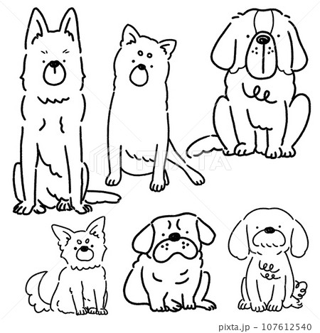 お座りした犬たち線画 107612540