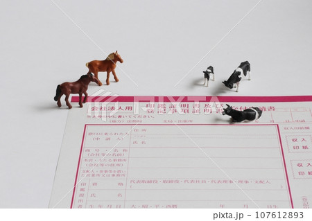 会社法人用 印鑑証明書及び登記事項証明書交付申請書 牛と馬のフィギュア 会社法人用 印鑑証明書及び登記事項証明書交付申請書 牛と馬のフィギュア 107612893