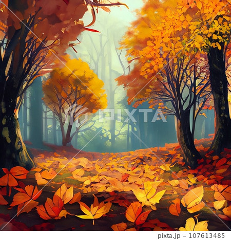 超激得新作★秋色の風景画　紅葉の濃淡が美しい絵画です。豪華な枠が見栄えします。 自然、風景画