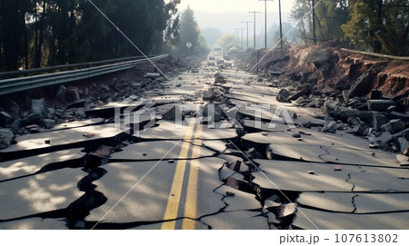 地震でひび割れた道路のイメージ図　AI画像 107613802