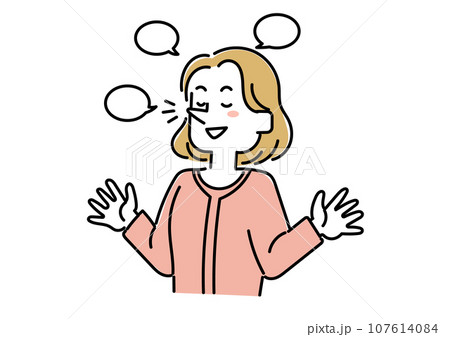 得意げに自慢話をする女性のイラスト 107614084