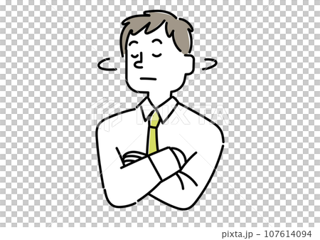 Illustration of a young businessman shaking his head 107614094