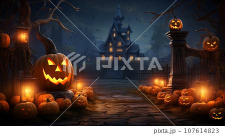 Halloween background with copyspace for your design. Halloween concept. Generative AI. 107614823