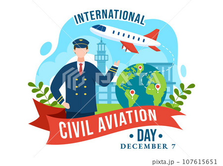 International Civil Aviation Day Vector Illustration on 7 December with Plane and Sky Blue View for Appreciate in Flat Cartoon Background Design 107615651
