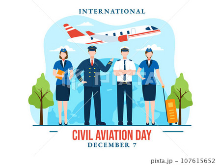 International Civil Aviation Day Vector Illustration on 7 December with Plane and Sky Blue View for Appreciate in Flat Cartoon Background Design 107615652