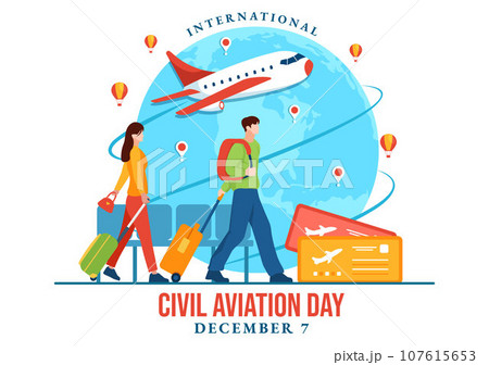 International Civil Aviation Day Vector Illustration on 7 December with Plane and Sky Blue View for Appreciate in Flat Cartoon Background Design 107615653