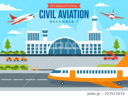 International Civil Aviation Day Vector Illustration on 7 December with Plane and Sky Blue View for Appreciate in Flat Cartoon Background Design 107615654
