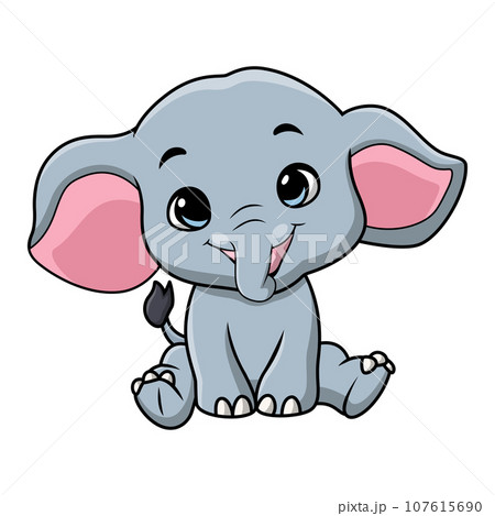 Cute elephant cartoon on white background 107615690