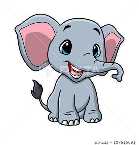 Cute elephant cartoon on white background 107615691