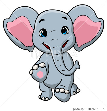 Cute elephant cartoon on white background 107615693