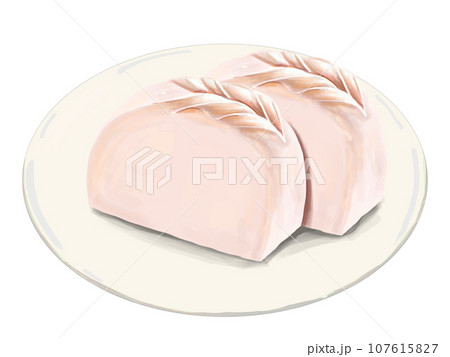 かまぼこ　蒲鉾　おせち　正月　お正月　謹賀新年　年賀状　縁起物　イラスト　年賀素材　年賀　飾り切り 107615827