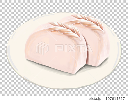 かまぼこ　蒲鉾　おせち　正月　お正月　謹賀新年　年賀状　縁起物　イラスト　年賀素材　年賀　飾り切り 107615827