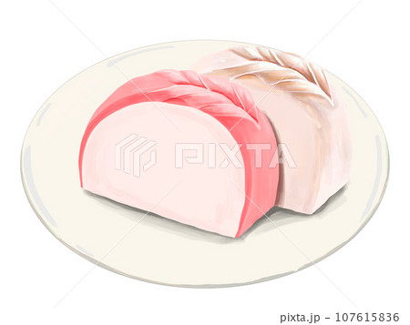 かまぼこ　蒲鉾　おせち　正月　お正月　謹賀新年　年賀状　縁起物　イラスト　年賀素材　年賀　飾り切り 107615836