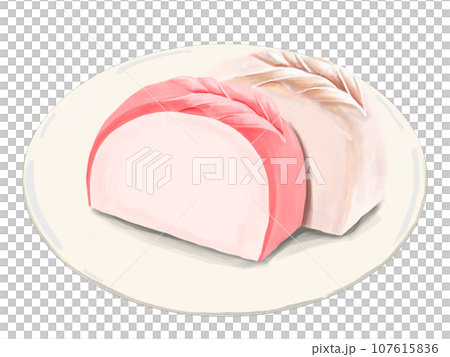 かまぼこ　蒲鉾　おせち　正月　お正月　謹賀新年　年賀状　縁起物　イラスト　年賀素材　年賀　飾り切り 107615836