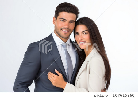 Successful young business partners in formal clothes posing and looking at camera, Generative AI illustration 107615860