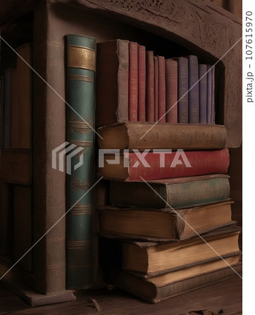 古い本が置かれた古い図書館や書斎 107615970