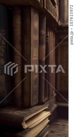 古い本が置かれた古い図書館や書斎 古い本が置かれた古い図書館や書斎 107615972