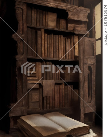 古い本が置かれた古い図書館や書斎 古い本が置かれた古い図書館や書斎 107615974