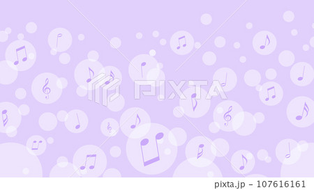 淡い紫色のふわふわ音符が飛ぶ背景素材　16：9 107616161
